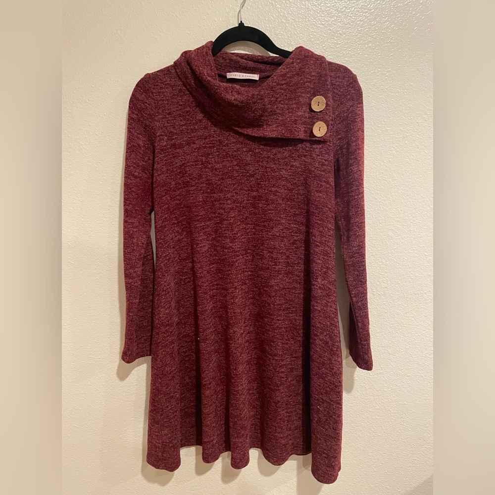 Lady’s knitted burgundy tunic or dress size Medium